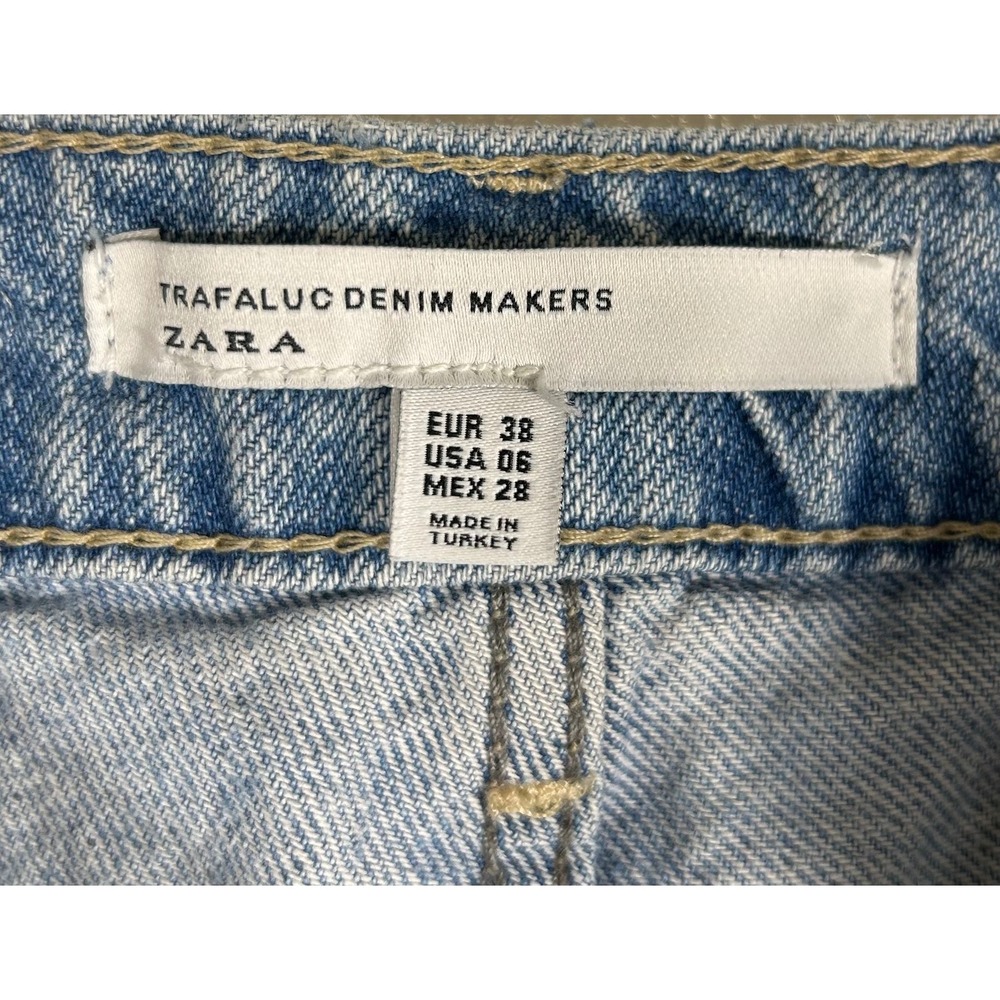 Zara Trafaluc Blue Distressed Crochet Lace Denim Shorts Women 6 High Rise Cutoff - Picture 7 of 9